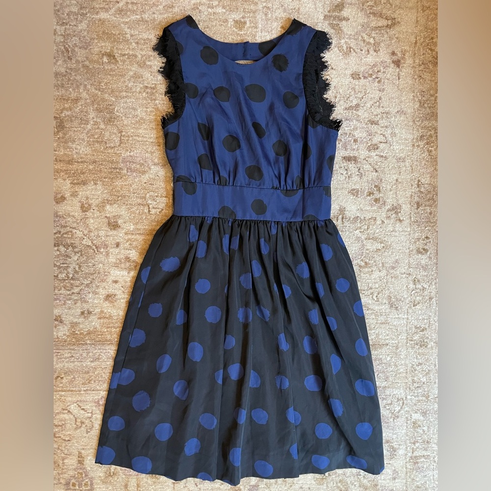 Anthropologie Black and Blue Polka Dot Dress size 0